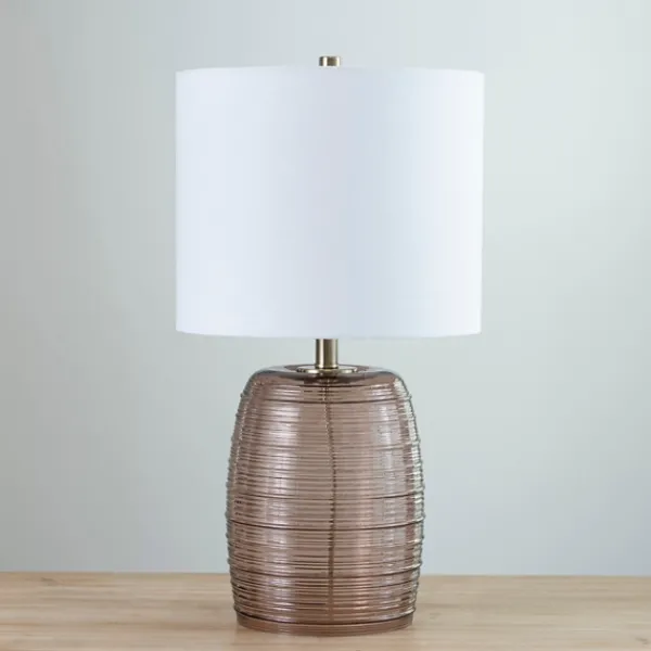 Table Lamps-Kirkland's Home Mauve Ribbed Glass Table Lamp White