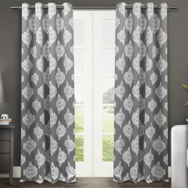 Curtains & Drapes-Kirkland's Home Medallion Curtain Panel Set, 96 In. Gray