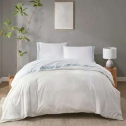 Bed Sheets-Kirkland's Home Medallion Hem Microfiber 4-Pc. Full Sheet Set White/Blue