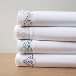 Bed Sheets-Kirkland's Home Medallion Hem Microfiber 4-Pc. Full Sheet Set White/Blue