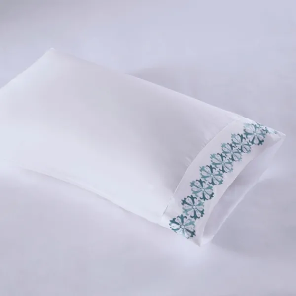 Bed Sheets-Kirkland's Home Medallion Hem Microfiber 4-Pc. Full Sheet Set White/Blue