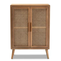 Cabinets & Sideboards-Kirkland's Home Medium Oak Rattan 2-Door Cabinet