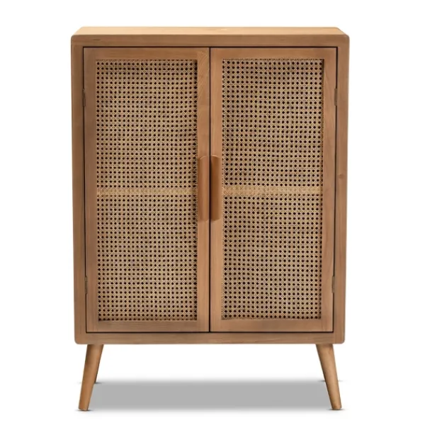 Cabinets & Sideboards-Kirkland's Home Medium Oak Rattan 2-Door Cabinet
