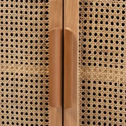 Cabinets & Sideboards-Kirkland's Home Medium Oak Rattan 2-Door Cabinet