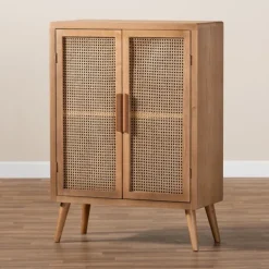Cabinets & Sideboards-Kirkland's Home Medium Oak Rattan 2-Door Cabinet