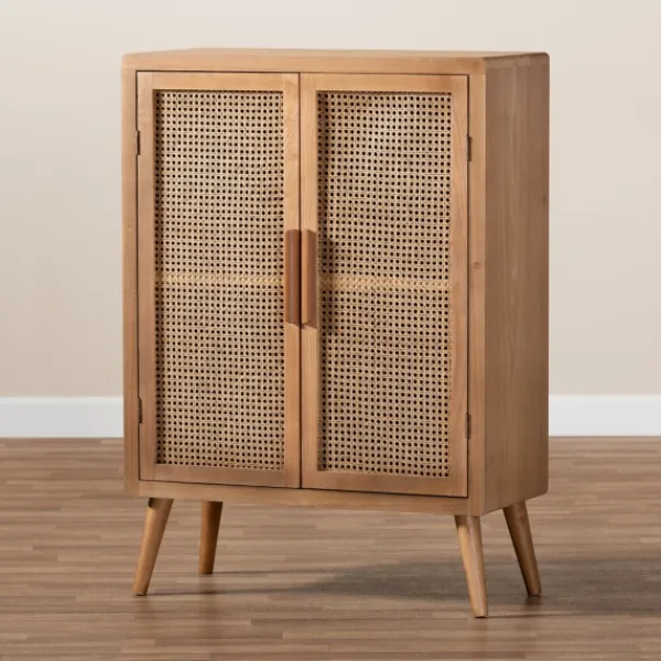 Cabinets & Sideboards-Kirkland's Home Medium Oak Rattan 2-Door Cabinet