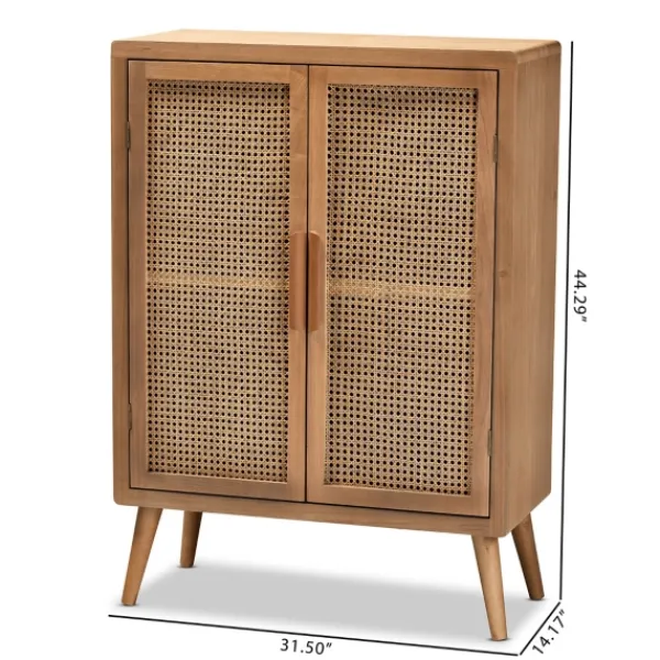 Cabinets & Sideboards-Kirkland's Home Medium Oak Rattan 2-Door Cabinet