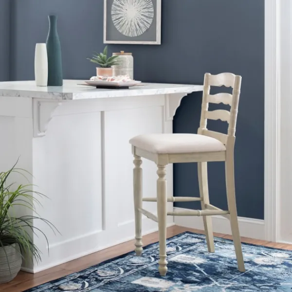 Bar Stools & Counter Height Stools-Kirkland's Home Melvin Distressed Wash Bar Stool White