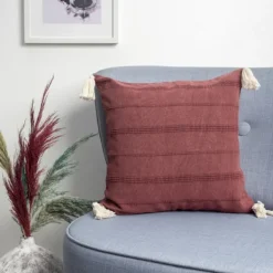Pillows-Kirkland's Home Merlot Striped Organic Cotton Throw Pillow Red