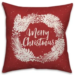 Pillows-Kirkland's Home Merry Christmas Wreath Outdoor Pillow Red/White