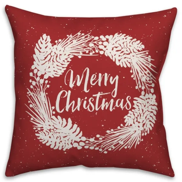 Pillows-Kirkland's Home Merry Christmas Wreath Outdoor Pillow Red/White
