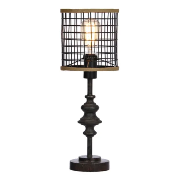 Table Lamps-Kirkland's Home Metal And Burlap Edison Lamp Brown