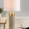 Table Lamps-Kirkland's Home Metal And Concrete Cylindrical Table Lamp Gray/Gold
