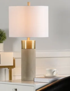 Table Lamps-Kirkland's Home Metal And Concrete Cylindrical Table Lamp Gray/Gold