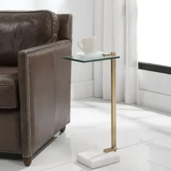 Accent & End Tables-Kirkland's Home Metal And Glass Top Accent Table Gold