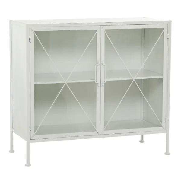 Cabinets & Sideboards-Kirkland's Home Metal And Glass X-Door Cabinet White