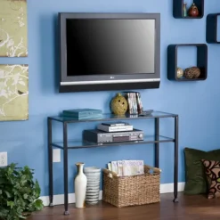 Console Tables-Kirkland's Home Metal And Tempered Glass Console Table Black
