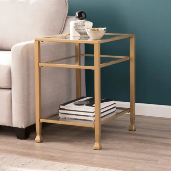 Accent & End Tables-Kirkland's Home Metal And Tempered Glass Side Table Gold