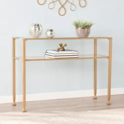 Console Tables-Kirkland's Home Metal And Tempered Glass Console Table Gold