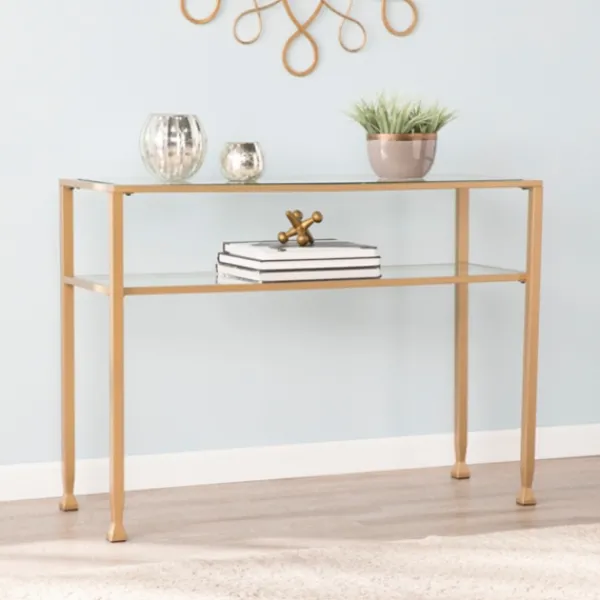 Console Tables-Kirkland's Home Metal And Tempered Glass Console Table Gold