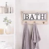 Hooks-Kirkland's Home Metal And Wood Bath Sign With Hooks