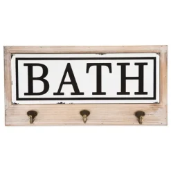 Hooks-Kirkland's Home Metal And Wood Bath Sign With Hooks