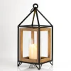 Lanterns-Kirkland's Home Metal And Wood House Frame Lantern, 16 In. Brown/Black