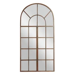 Decorative Mirrors-Kirkland's Home Metal Arch Frame Windowpane Wall Mirror Brown