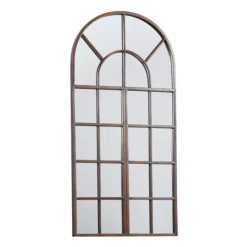 Decorative Mirrors-Kirkland's Home Metal Arch Frame Windowpane Wall Mirror Brown