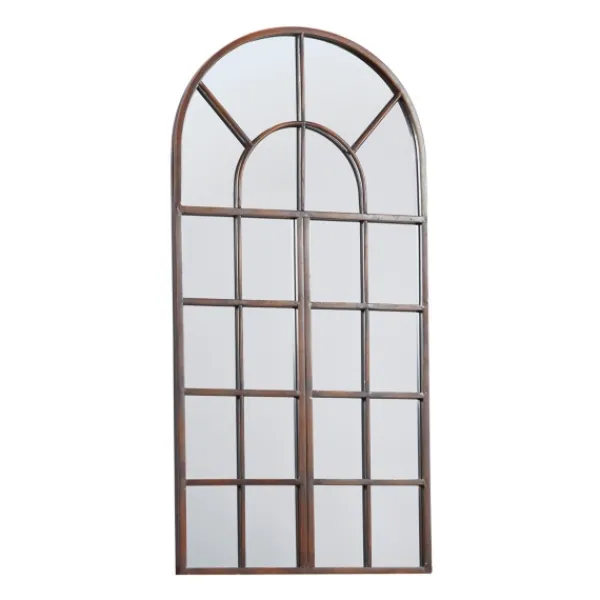 Decorative Mirrors-Kirkland's Home Metal Arch Frame Windowpane Wall Mirror Brown