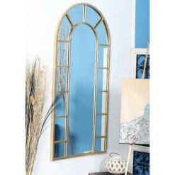 Decorative Mirrors-Kirkland's Home Metal Arch Pane Wall Mirror Gold