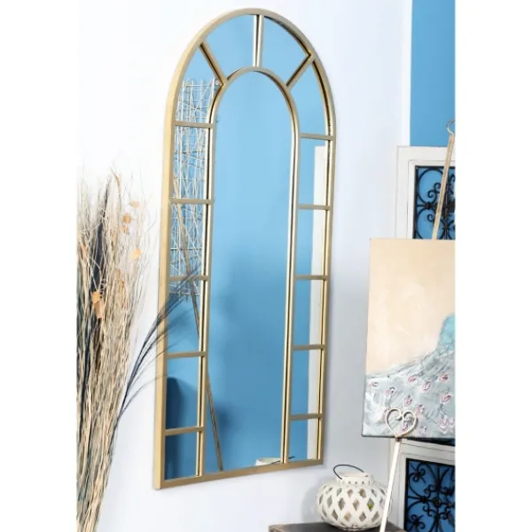 Decorative Mirrors-Kirkland's Home Metal Arch Pane Wall Mirror Gold