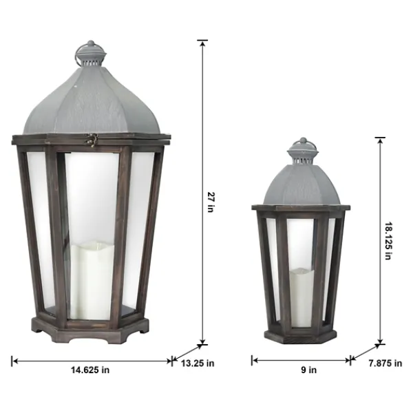 Lanterns-Kirkland's Home Metal Arch Top Led Lanterns, Set Of 2 Gray/Brown