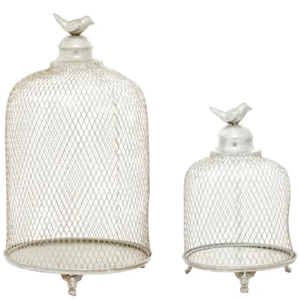 Lanterns-Kirkland's Home Metal Bird Cage Cloche Lanterns, Set Of 2 Silver