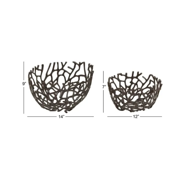 Decorative Bowls & Jars-Kirkland's Home Metal Coral Frame Bowls, Set Of 2 Black