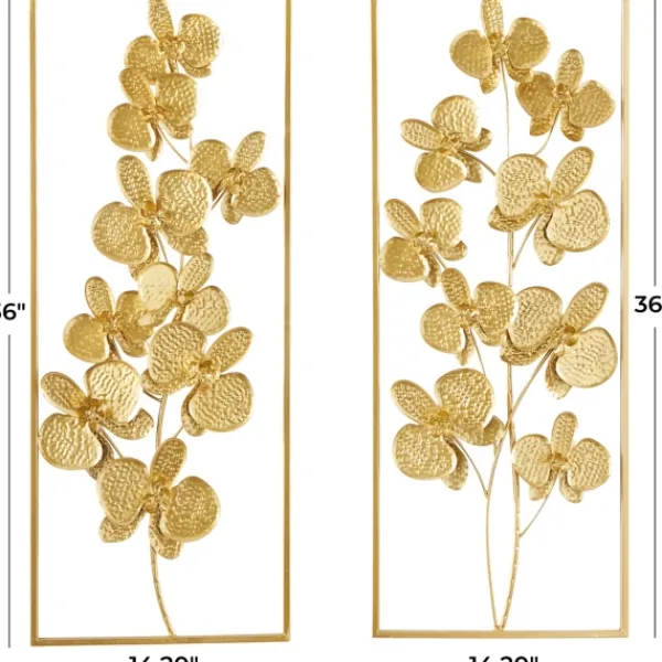 Wall Plaques-Kirkland's Home Metal Floral Wall Plaques, Set Of 2 Gold
