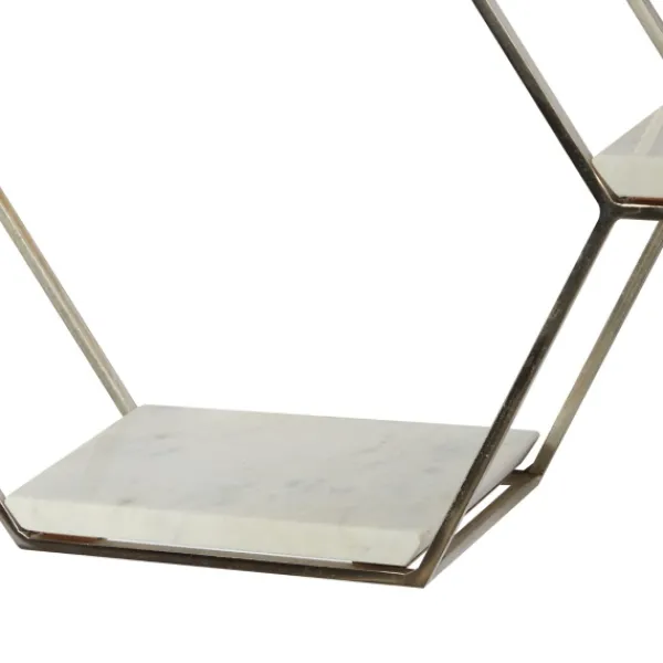 Shelves-Kirkland's Home Metal Frame And White Marble Wall Shelf Silver