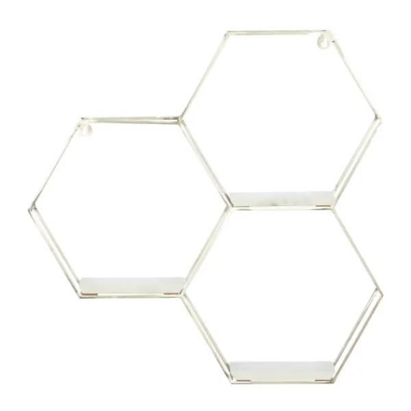 Shelves-Kirkland's Home Metal Frame And White Marble Wall Shelf Silver