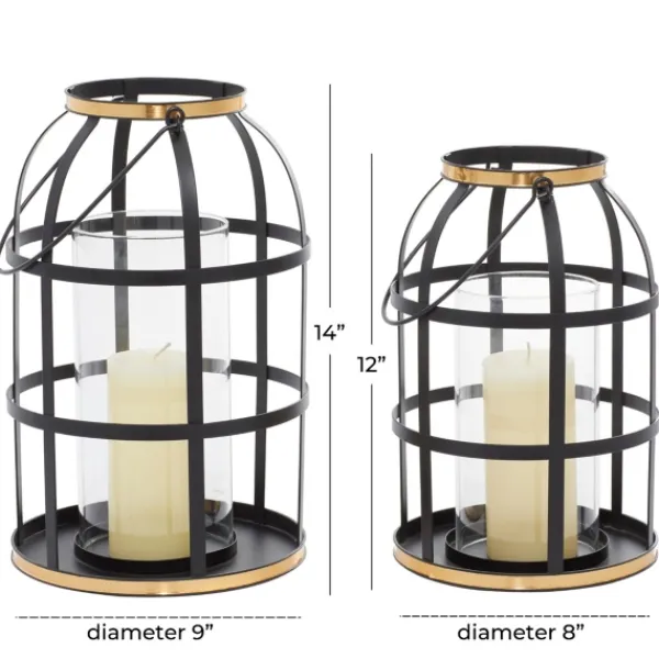 Lanterns-Kirkland's Home Metal Frame Lanterns, Set Of 2 Black