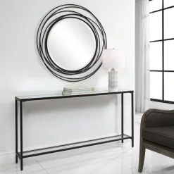 Console Tables-Kirkland's Home Metal Glass Top Console Table Black
