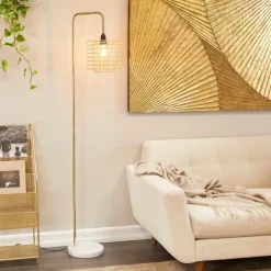Floor Lamps-Kirkland's Home Metal Grid Shade Floor Lamp Gold
