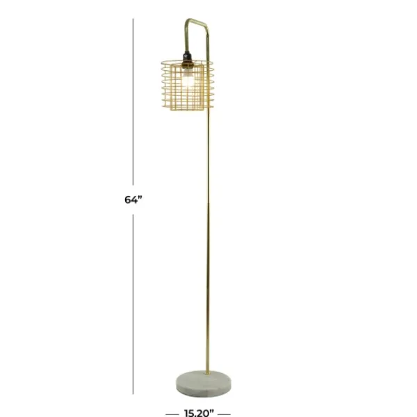 Floor Lamps-Kirkland's Home Metal Grid Shade Floor Lamp Gold