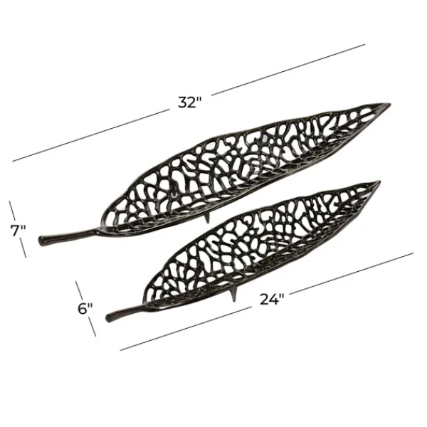 Decorative Trays-Kirkland's Home Metal Leaf Trays, Set Of 2 Black
