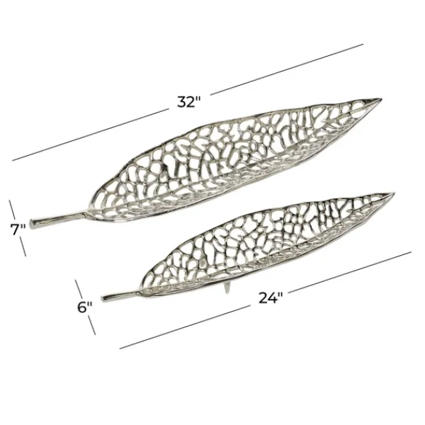 Decorative Trays-Kirkland's Home Metal Leaf Trays, Set Of 2 Silver