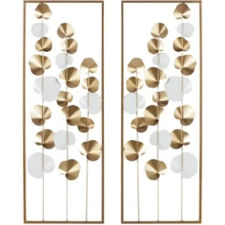 Wall Plaques-Kirkland's Home Metal Leaves Framed Wall Plaques, Set Of 2 Gold
