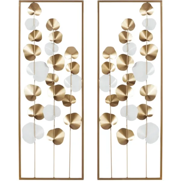 Wall Plaques-Kirkland's Home Metal Leaves Framed Wall Plaques, Set Of 2 Gold
