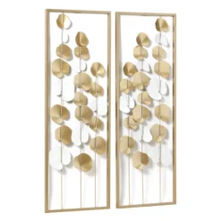 Wall Plaques-Kirkland's Home Metal Leaves Framed Wall Plaques, Set Of 2 Gold
