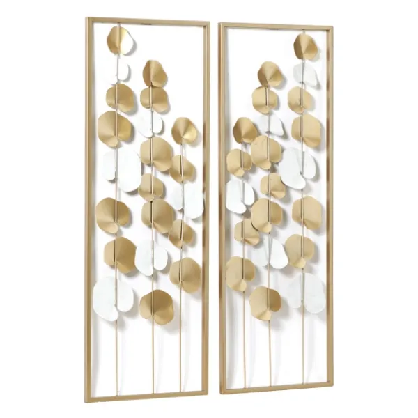 Wall Plaques-Kirkland's Home Metal Leaves Framed Wall Plaques, Set Of 2 Gold