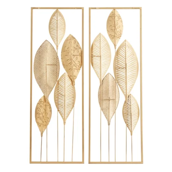 Wall Plaques-Kirkland's Home Metal Leaves Wall Plaques, Set Of 2 Gold
