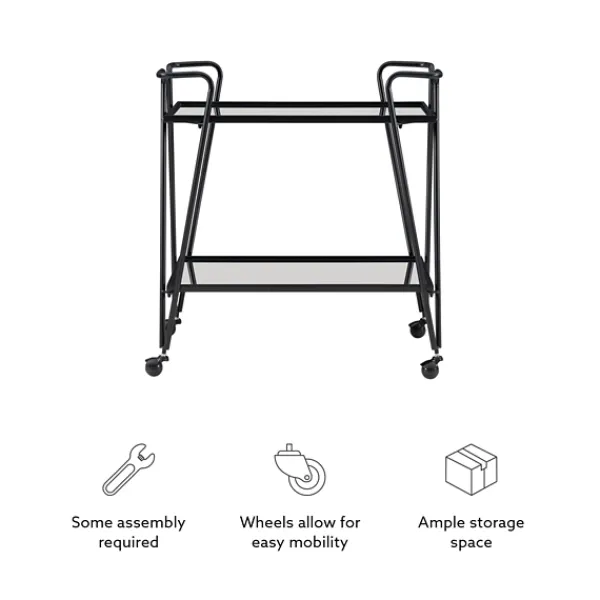 Kitchen Islands & Bar Carts-Kirkland's Home Metal Mirrored Shelves Bar Cart Black